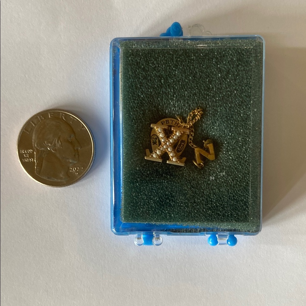 Chi Omega Gold Sorority Pin with Pearls - stored in box
